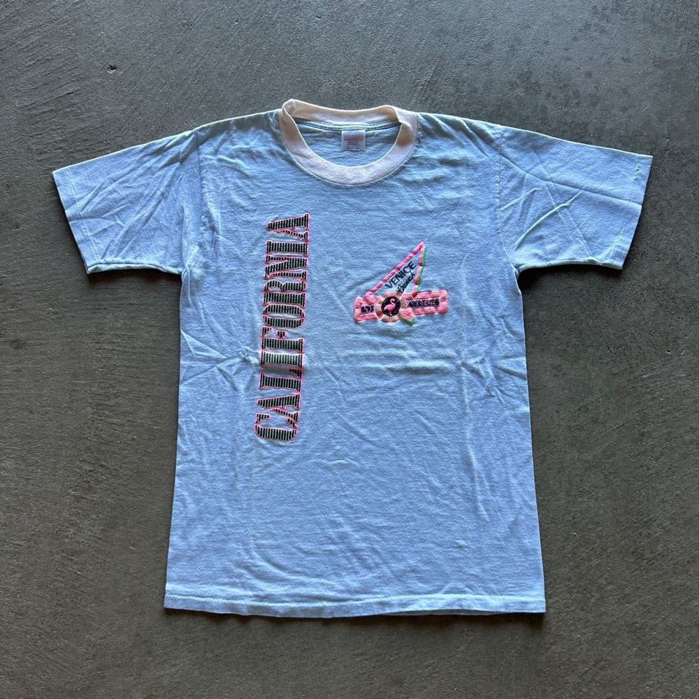 Vintage 70s California Shirt Size Medium Light Blue Venice Beach Los Angeles